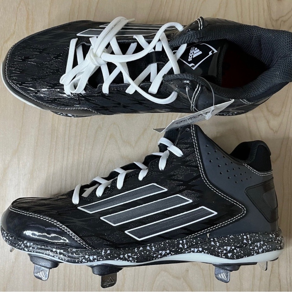 New Adidas Mens PowerAlley 2 Metal Baseball Cleats, Mid, 7.5